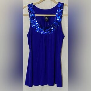 Apostrophe Blue with Sequins Soft Sleeveless Top/ Tank Top/ Blouse